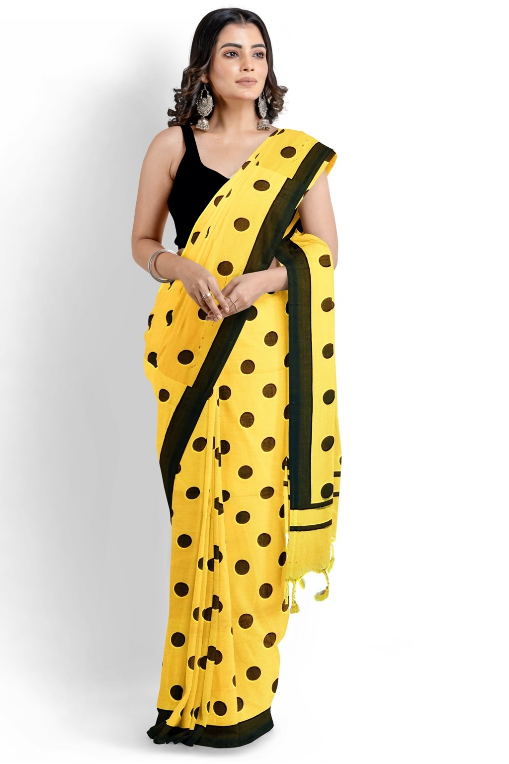 Yellow Pure Cotton Tip Hand Loom Saree (1298)